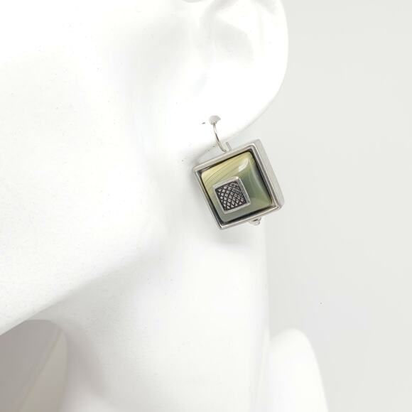 Ben Amun Designer Earrings Silver Tone Square Geometric Dangle Statement Modern - Picture 2 of 10